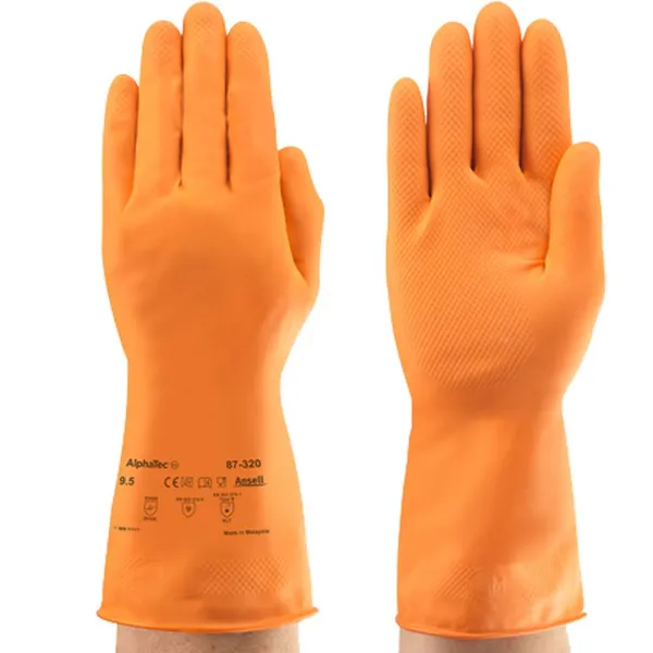 Hanske til mathåndtering oransje lateks 