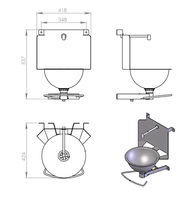 Håndvask kompakt D: 300mm, åpen rykk, knestyrt kran