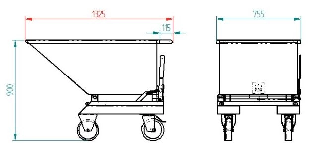 Tippcontainer rustfri, kapasitet 450L