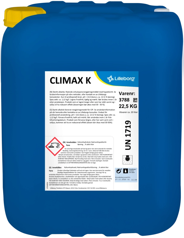 Climax K alkalisk CIP-vask m/klor 22,5KG