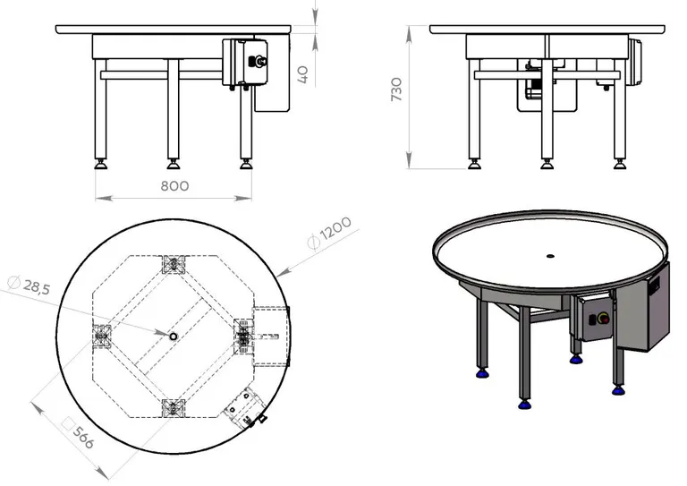 Roterende rundbord / pakkebord 1200mm